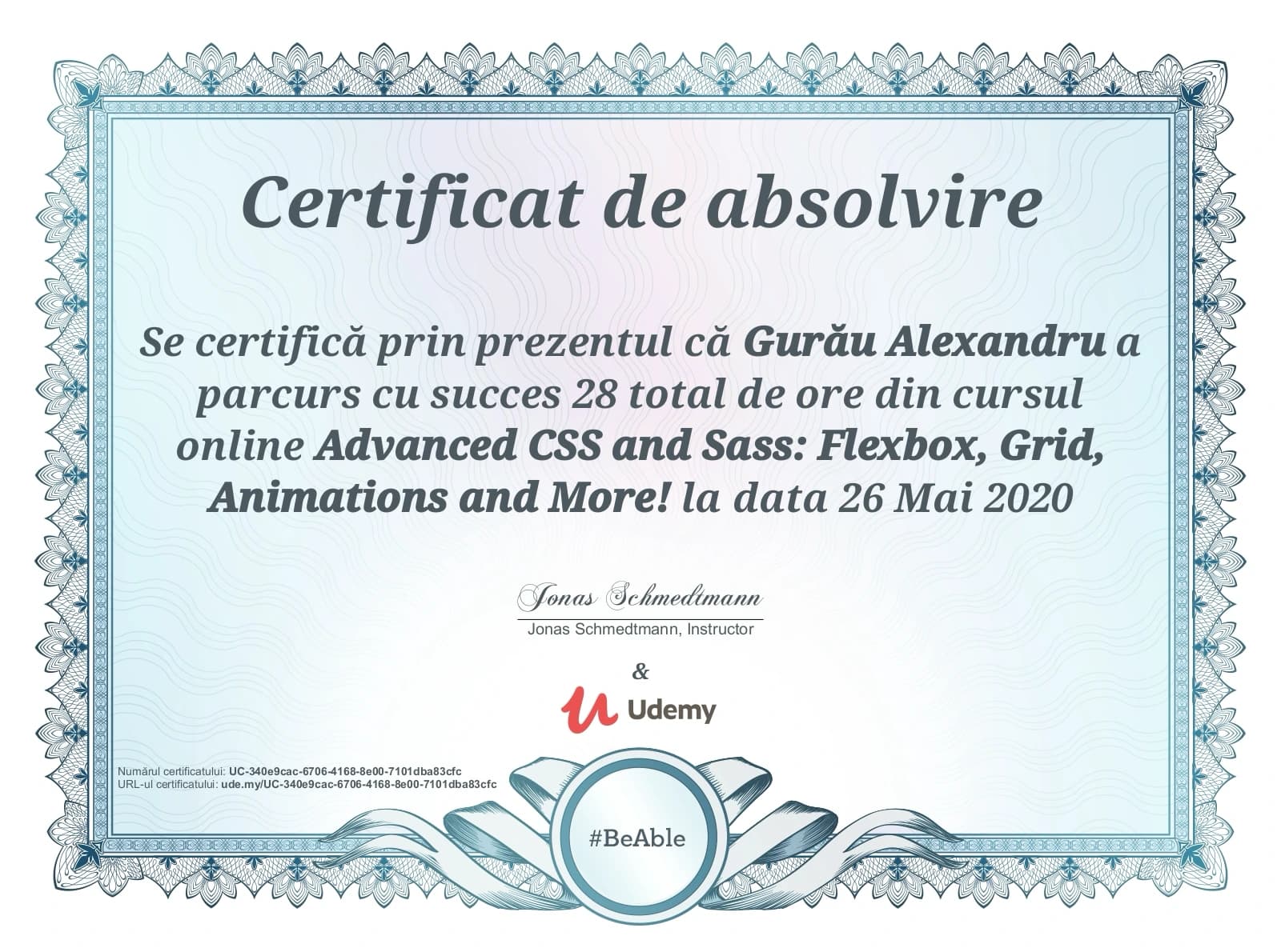 SCSS certificate of completion